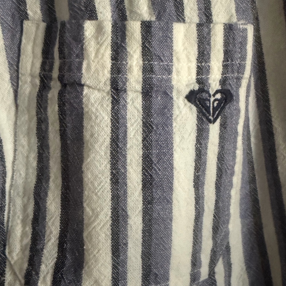 Roxy Oceanside Linen Blend Blue and White Striped Flared Leg medium pants NWT - Picture 8 of 12